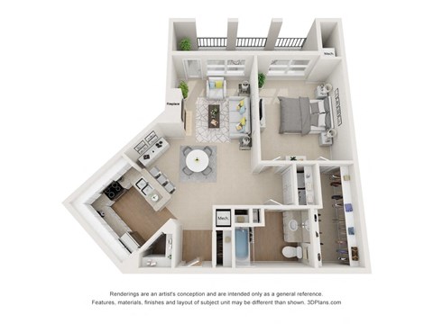 Floor plan for 1 bed, 1 bath